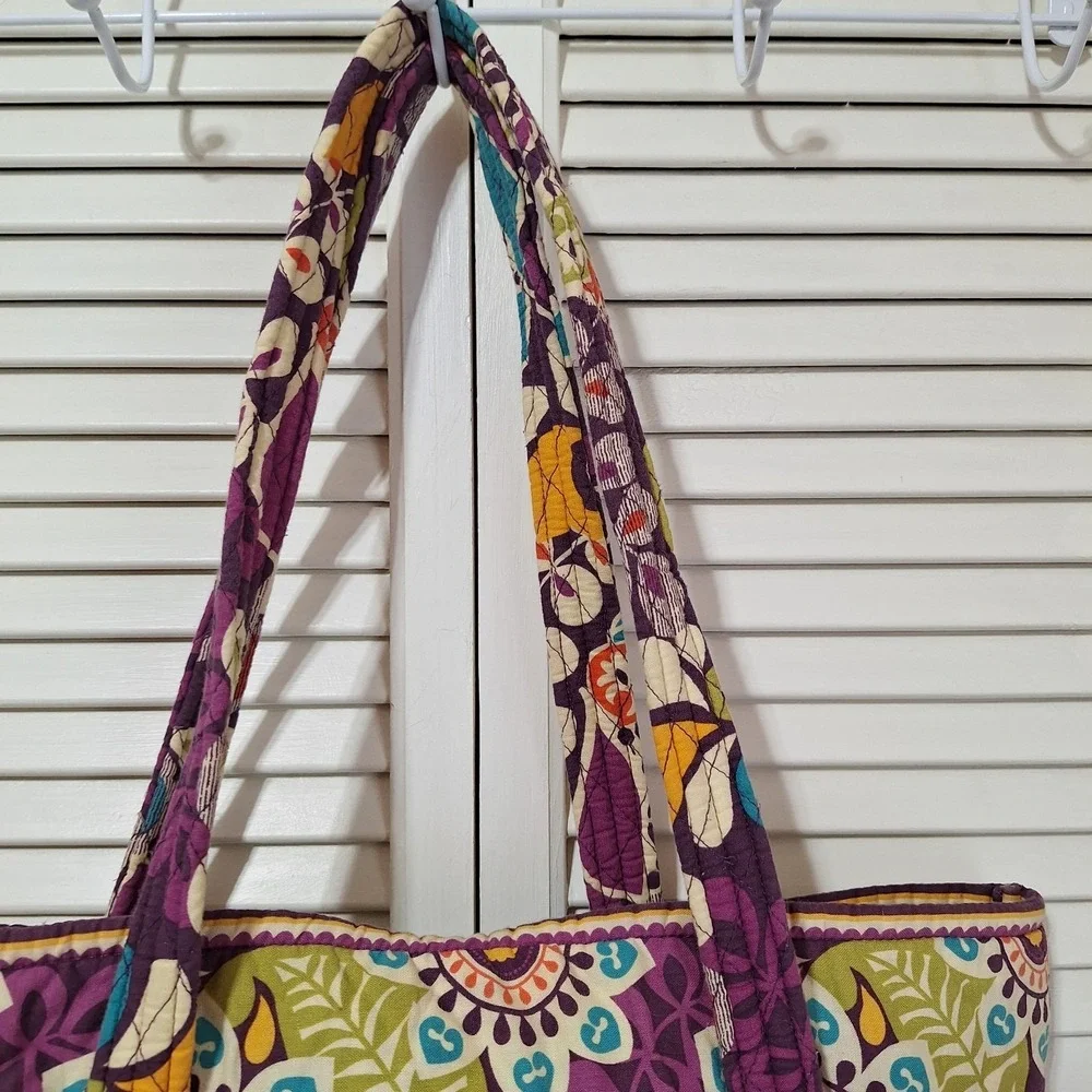 Vera Bradley Vera Tote Shoulder Bag in Plum Crazy Plum Toggle Close Large Zipper